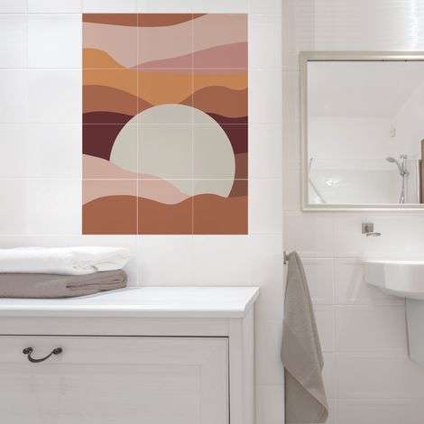 Stickers adhésifs déco x12, 15x15cm - Couché de soleil sur vagues - Décoration intérieure (1/3)