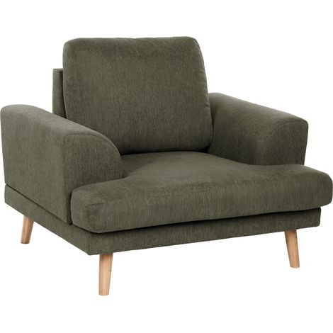 Sillón estilo moderno de tela reposabrazos curvados anchos sala de estar verde Kildal