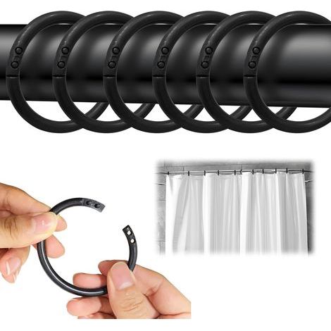 Lot De 24 - Anneau Rideau Douche - Crochet Plastique Noir - Compatible Tringle Standard Et Télescopique - Pour Salle De Bain - Noir - Épaisseur 0,5 Cm (1/5)