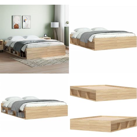 Cadre de lit sans matelas chêne sonoma 150x200 cm - Cadre De Lit - Lit Double - Lit King Size - Meuble Chambre - Design Moderne - Home & Living (1/5)