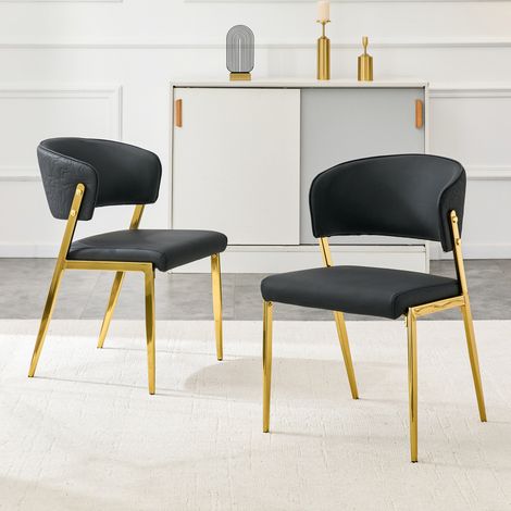 Juego de 2 sillas de comedor modernas, estructura metálica, asiento y respaldo acolchados, PU - negro (1/5)