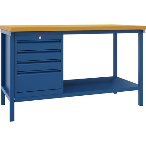 Pavoy Werkbank, 1500x700x900 mm, 1 Schubladenblock, 1 Boden, RAL 5010 (1/2)