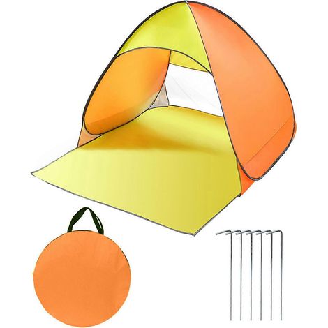Tente de plage pliable, parasol de plage UPF 50, parasol portable pour 3 à 4 personnes, idéal pour les familles et les couples, avec piquets et