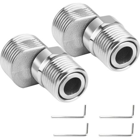 Ensemble de 2 adaptateurs extensibles en acier inoxydable pour robinet de douche - Connecteur en S rotatif à 360° - Avec pied incliné et 4 clés Allen - Accessoires pour robinetterie de salle de bain e (1/4)