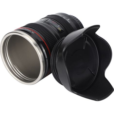 Kaffeetasse aus Edelstahl mit einziehbarem Deckel und Kameraobjektiv-Simulation – das perfekte Geschenk für Fotografie-Begeisterte (1/5)
