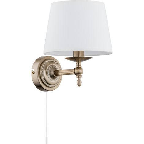 Alfa Roksana Wall Sconce 1-Light Brass/Gold Metal with White Fabric Shade, E14 Max 40W, Dimmable Indoor IP20, Classic Bedroom/Living Room Lamp, 24cm, 16070