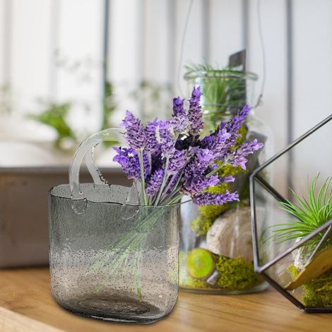 Deko Handtasche Glasvase - klar und mundgeblasen Handtasche Blumenvase Obst, Potpourri, kleine Fische, Süßigkeiten - Einzigartige Kristall-Wasserblasen-Beutel Ästhetik