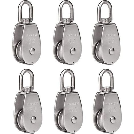 Lot de 6 poulies de levage m32 chargeant 250 kg, bloc de poulie de corde de levage pivotant en acier inoxydable 304 robuste (1/4)