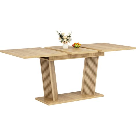 Table à manger extensible 120-160x80 cm, pieds réglables antidérapants, salle à manger, MDF naturel (1/5)