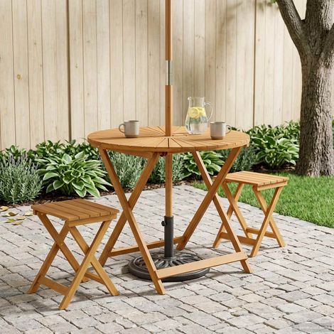 vidaXL Tavolo da Giardino Pieghevole Naturale Ø90 x 75 cm