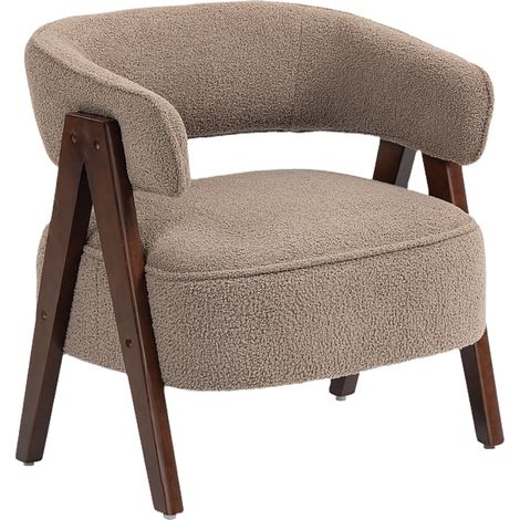 Fauteuil de salon en tissu bouclette marron, chaise rembourrée, grande assise, dossier ergonomique, 70 x 64 x 71 cm