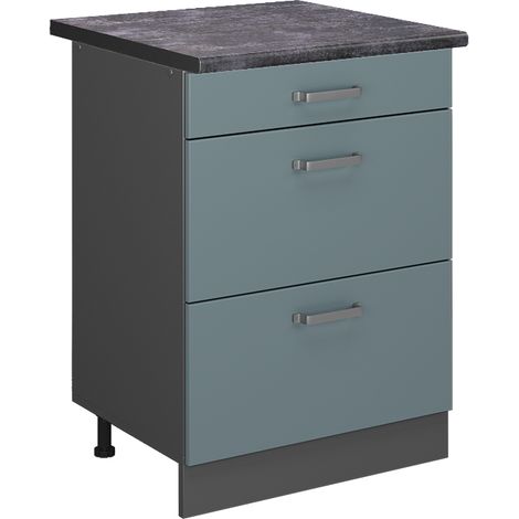 Meuble cuisine R-Line, Bleu-gris, 60 cm avec tiroirs, PT Anthracite, Vicco (1/5)