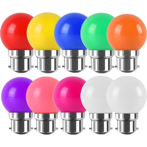 10 Pcs B22 ampoules LED couleur 2W G45, Golf Ball Mini ampoules sphériques ampoules d'éclairage, pour l'extérieur intérieur string Yard Party, Fairy Party nightlight, Muliti - couleur (1/5)