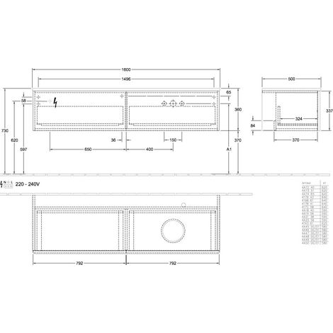 Villeroy & Boch L38050HG WTUS Antao L385 1600x360x500mm