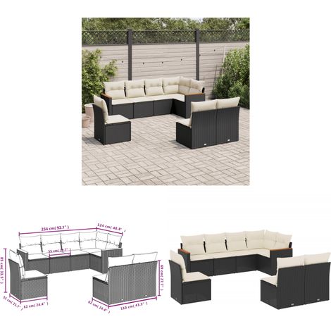 8-tlg. Garten-Sofagarnitur mit Kissen Schwarz Poly Rattan - Gartenmöbel - Rattan Möbel - Outdoor Sofa - Lounge Set - Esszimmergarnitur - Home & Living (1/3)