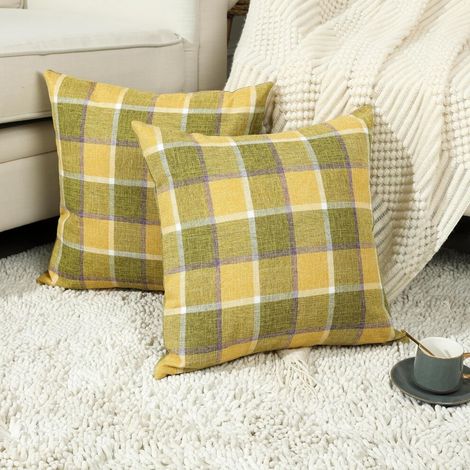Funda de almohada de lino con estampado de cuadros tipo búfalo (20x20 pulgadas), estilo rústico, decoración vintage campestre, apta para relleno de almohada de 20 pulgadas, color verde.