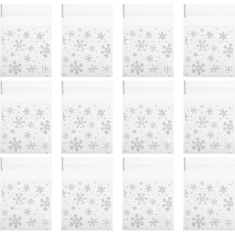 100 sachets à bonbons en cellophane à fermeture adhésive, motif flocon de neige.-10x7cm (1/3)