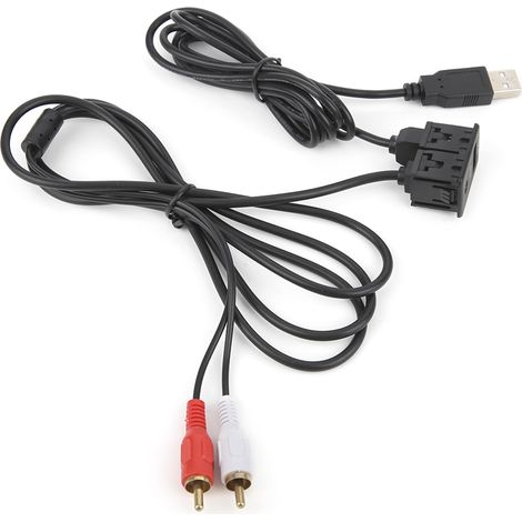 Câble extension 3,5mm 1m USB AUX stéréo femelle vers 2 RCA mâle, fil audio pour voiture, bateau, moto, connecteur jack doré, qualité robuste (1/5)