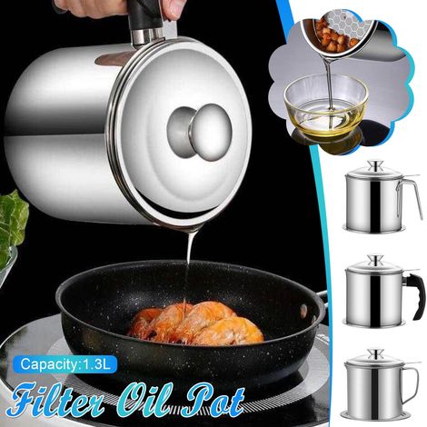 Pot À Huile En Acier Inoxydable - 1,3 L - Filtre Intégré Pour Séparation Des Impuretés - Usage Cuisine Maison - 1 Pièce (1/4)