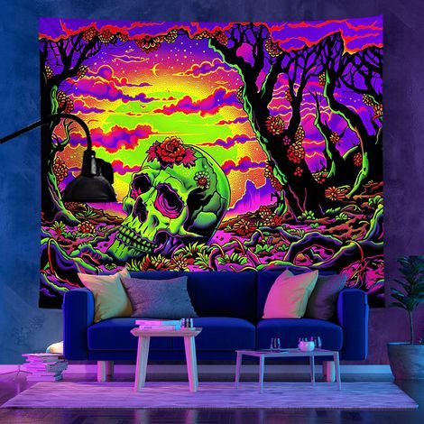 Tapisserie fluorescente UV de style tendance, décoration de chambre, tapisserie d'Halloween, 180 x 230 cm
