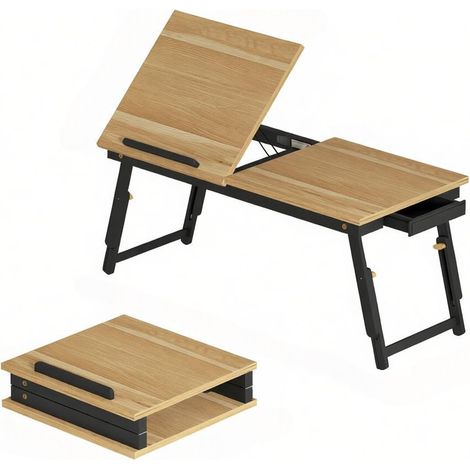 CHICFURN Mesa para portátil regulable y plegable con bandeja inclinable, altura ajustable, cajón lateral y diseño compacto para cama, sofá y lectura en casa (1/5)