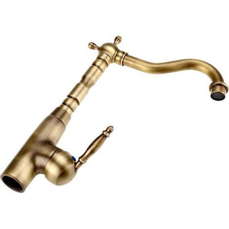 Robinet mélangeur en laiton massif de style rétro pour évier de cuisine et de salle de bain, eau chaude et eau froide. (1/4)