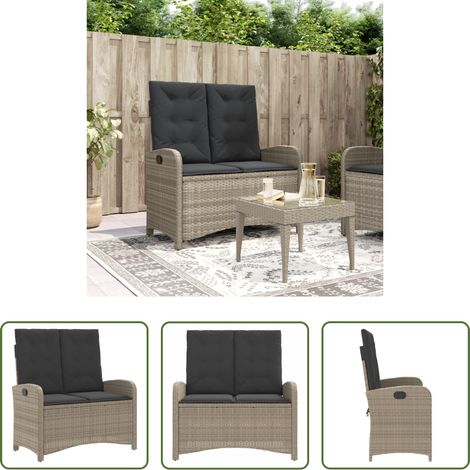 Relaxbank - Gartenbank Verstellbar mit Kissen Hellgrau Poly Rattan (1/5)
