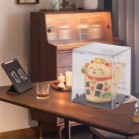 Figura solar de gato de la suerte (5 cm) con sensor de luz – Diseño de dibujos animados, hecha de plástico, para decoración de mesa, coche o hogar – Amarillo (1/5)