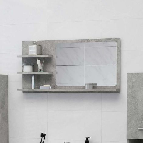 vidaXL Espejo de baño madera contrachapada gris hormigón 90x10,5x45 cm (1/5)