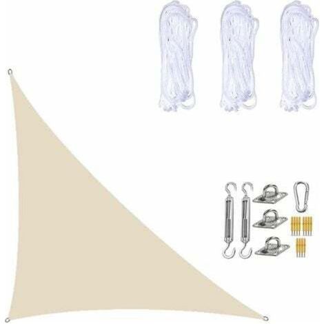 Voile D'ombrage Imperméable 3× 4 ×5 Mètres, Triangle Droit, Toile D'ombrage De Protection Solaire Avec Kits De Fixation Pour Terrasse De Jardin Et Plantes Beige (1/4)