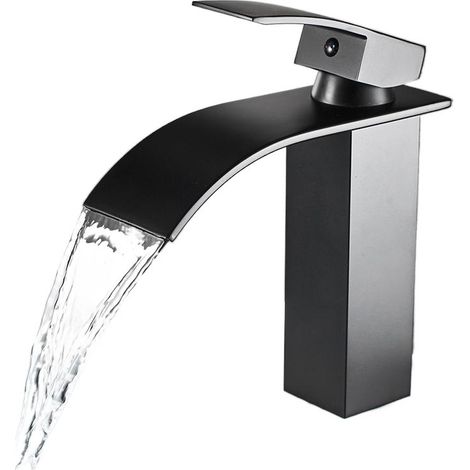 Robinet de lavabo cascade, bois d'érable noir, acier inoxydable (1/4)