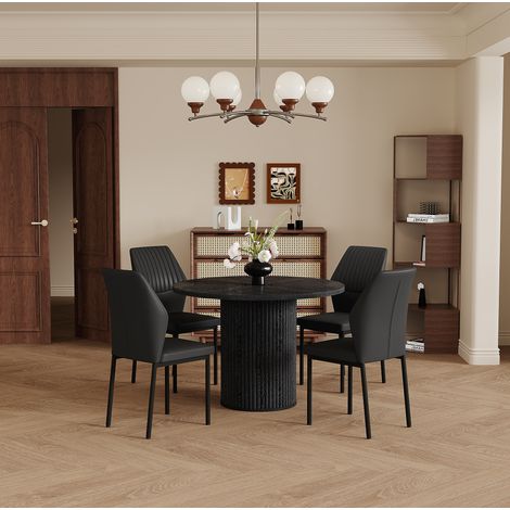 Set mesa y sillas de comedor MDF y metal negro, 4 plazas, diseno moderno, montaje facil (1/5)