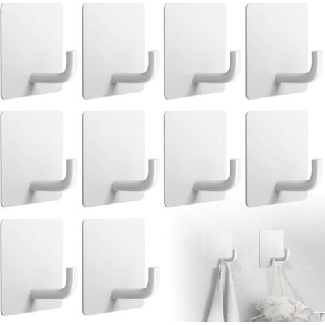 Sollbry 10 Pièces Crochet Adhesif Mural, Blanc Acier Inox Murale Porte Serviette Salle de Bain, Cuisine Etanche Antirouille Sans Percer Crochet Adhésif, pour Serviette, Clés, Maison, Cuisine (1/4)