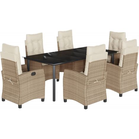 Maison Exclusive - 7-tlg. Garten-Essgruppe mit Kissen Beige Poly