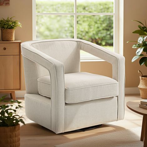 Sillón de salón giratorio 360°, reclinable con respaldo y reposabrazos integrados, 77 x 75 x 72 cm, beige.