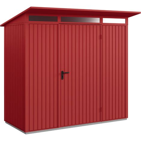 Hörmann Metall-Gerätehaus Berry Classic mit Pultdach Typ 1, 248 x 153 cm, purpurrot, 3,8 m², 1-flüglige Tür (1/5)
