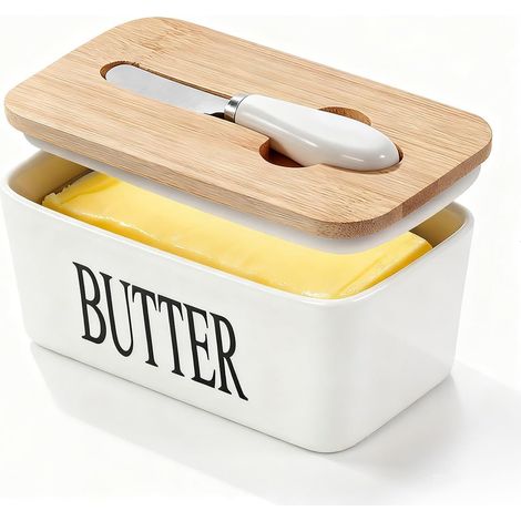 Boîte à beurre en céramique avec couvercle et couteau, boîte de rangement de cuisine de style européen (1/5)