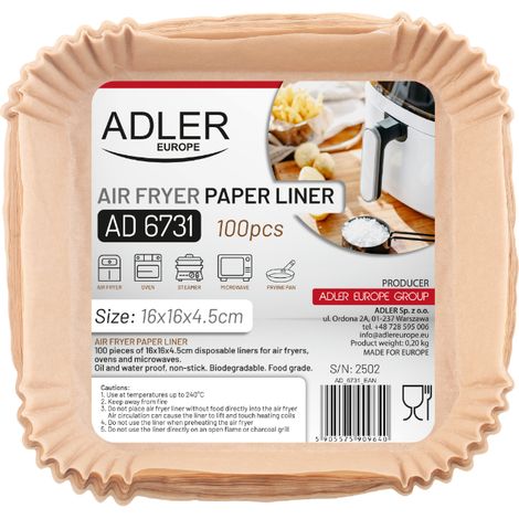 INSERTO DE PAPEL PARA FREIDORA DE AIRE 16 cm ADLER AD6731 (1/5)