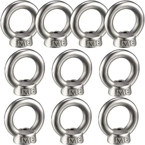 10PCS Écrou à oeil de levage, écrou à anneau femelle pour le levage de l'acier inoxydable 304Pack-of-10, M8 (1/4)