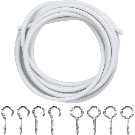 Câble rideau blanc 2 m – avec 4 crochets + 4 œillets, pour photos ou rideaux