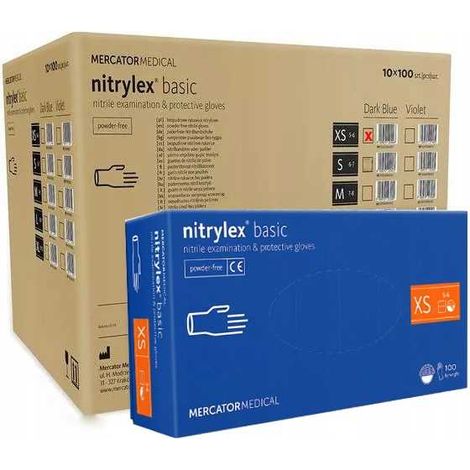 Guanti in nitrile 100 pezzi. Nitrylex Basic Blu Scuro 6-XS - 10 set.
