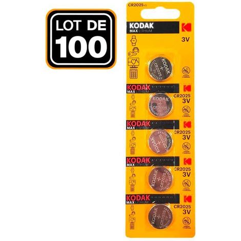 100 Piles Bouton CR2025 3V 150mAh Lithium Kodak