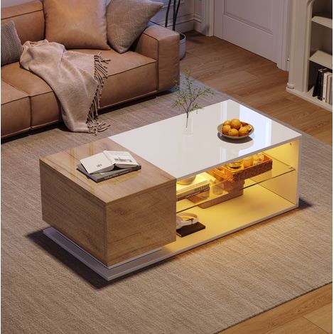 Tisch Wohnzimmertisch LED Stauraum 105x50x36cm OKMYHOME (1/5)