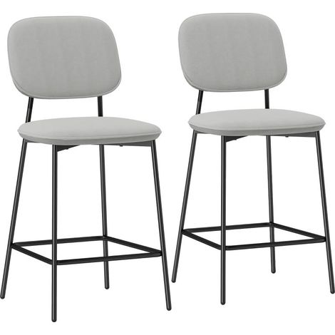 Ensemble de 2 tabourets de bar/bistro avec repose-pieds, revêtement en velours, pieds en acier, pour salle à manger, 45 x 49 x 102 cm, gris clair (1/5)