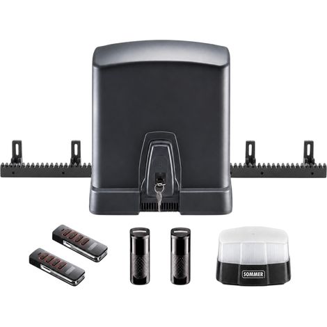 Kit motorisation portail coulissant Sommer RUNner+ 800 kg S11814-00021 complet - crémaillère acier 4 m, 2 télécommandes Pearl, photocellule et feu LED (1/3)