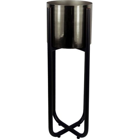 Tall Black Stand with Silver Metal Planter 62cm x 18cm (1/4)