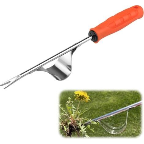 Désherbeur en acier inoxydable, extracteur de pissenlit avec poignée, désherbeur avec manche en bois, râteau à gazon, outil de désherbage de jardin (1/5)