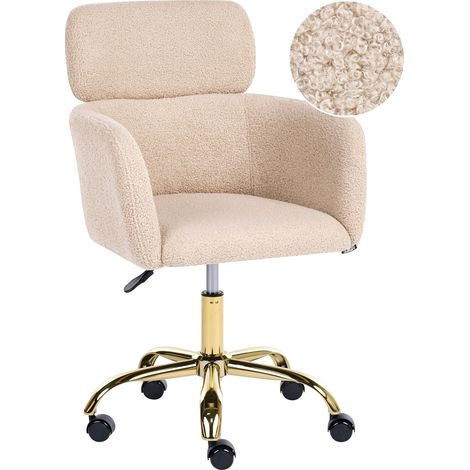 Beliani Desk Chair Light Beige Boucle Modern Swivel Office Armchair Fabric, With Armrests, Seat Height 38-48 cm, Chromed, 360 Degree Swivel, Holds up to 136 kg, 60 x 60 x 94 cm, 100% Polyester ALENA (1/5)