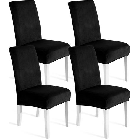 Stuhlhussen Samt 4er Set, Stretch, waschbar, für Hochlehner, Schwarz (1/5)