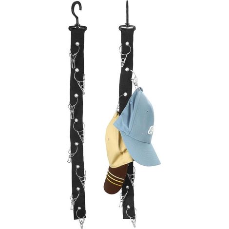 Sac de rangement pour casquette de baseball - Lot de 2 - À suspendre - 72,5 cm - Pliable - Organiseur de chapeaux - 8 crochets - Présentoir à chapeaux - Grijs - Porte-chapeaux - Organiseur - Accroche- (1/5)
